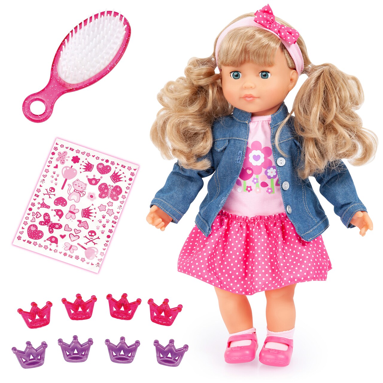 Bayer: My First Charlene - 16" Sounds Doll - Kissing & Laughing Sounds, Jean Jacket, Pink & Flowers, Soft Body Doll, Kids Toy, Ages 3+
